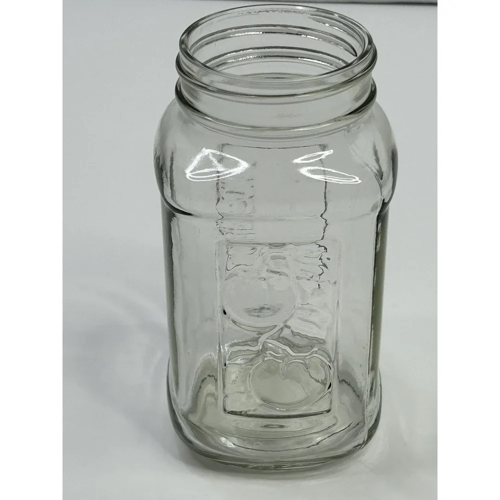 Vintage Embossed Tomatoes Design Square Clear Glass Mason Jar